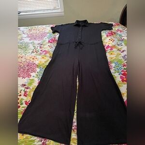 Eileen Fisher Black Wide Leg Jumpsuit Cropped Size Large